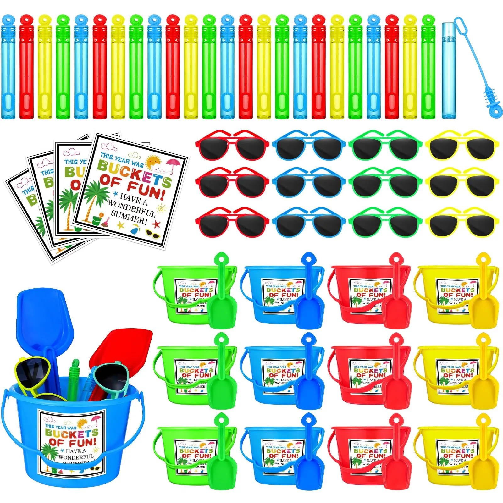 24-Set Unisex Colorful Plastic Party Gift Packs Bulk with Lanyard, Multi-Size Kids’ Goodie Bags Including Cards, Preschool Rewards, Birthday Favors, Gifts Basket Accessories