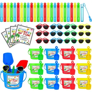 24 Pack Summer Party Buckets Gifts Bulk for Kids, Birthday Favors with Cards, End of Year Student Goodie Bags Various Sets with Different Accessories for Preschool Kindergarten Class Rewards Summer Birthday Graduation Party Supplies Holiday