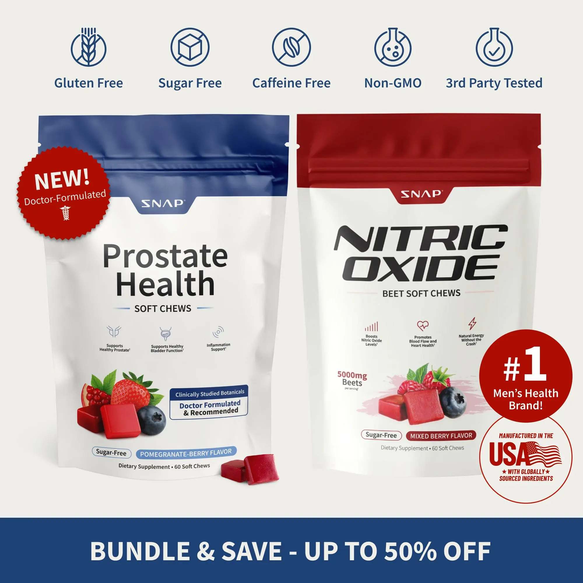 Prostate Health and Nitric Oxide Chews - Inflammation Support - Urinary & Bladder Function - Supports Blood Flow & Energy - Male Reproductive Health - Antioxidants - Supports Healthy DHT levels - Mixed Berry Flavor - Medicinal Mushrooms & Botanicals
