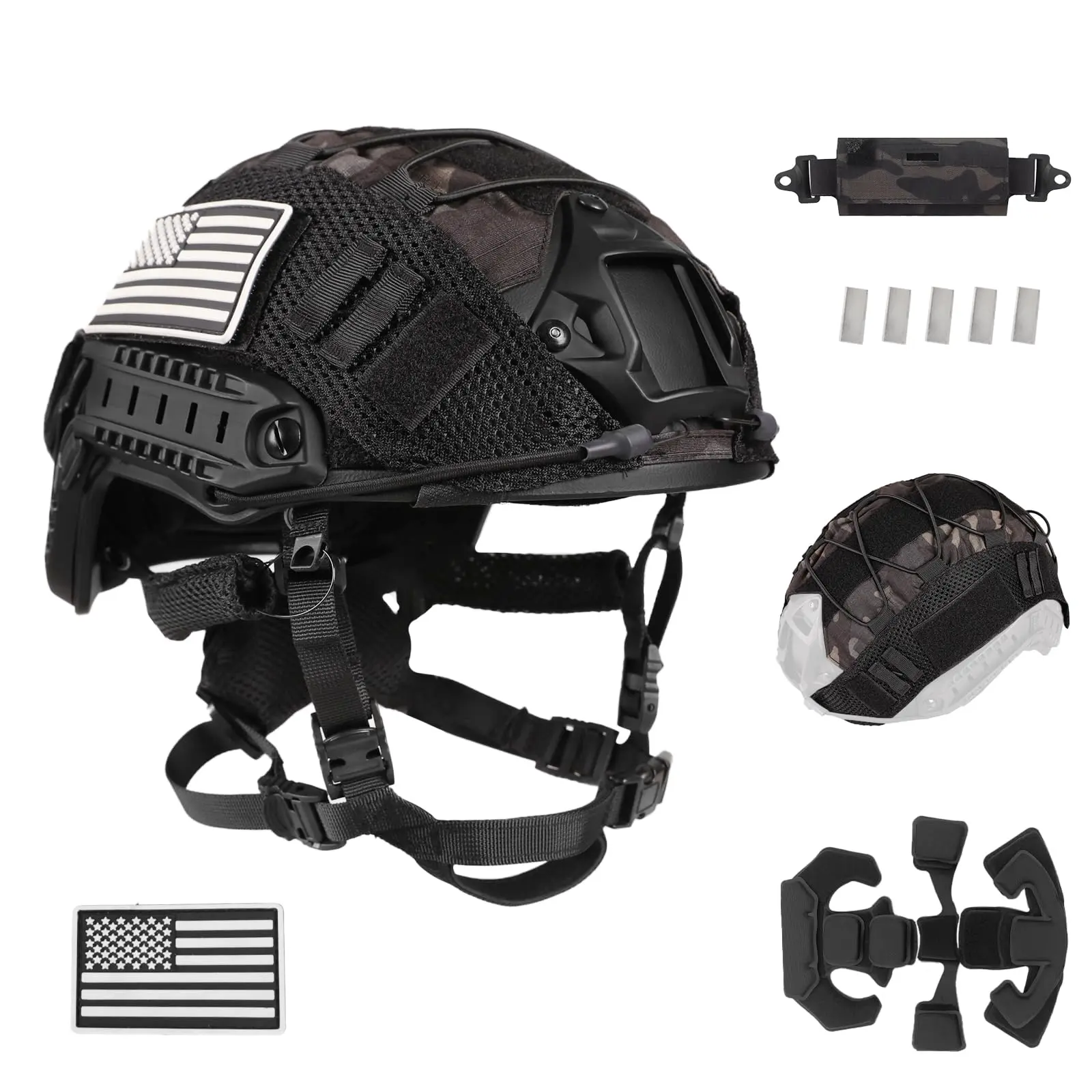 4-in-1 Adjustable Tactical Counterweight Pouch with Helmet & Cover for Cosplay Outdoor Games