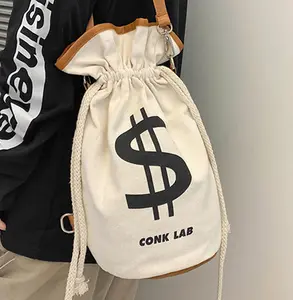 Canvas Bag Single Shoulder Crossbody Bag Japanese Style High Appearance Level Personality Bundle Mouth Bucket Bag