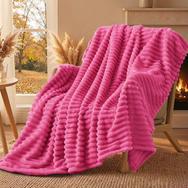 BEDELITE 300 GSM Fuzzy Fleece Throw Blanket - Home Textile Blanket with 3D Stripe Texture, Soft for Couch/Sofa/Bed, Room Decor Home Accessory House Decor, All-Season Gift Idea for Back-to-School Shopping,Fluffy Blanket