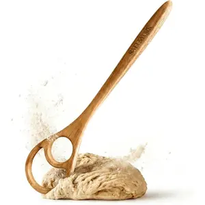 Danish Dough Whisk - Wooden Dough Hook for Bread Mixing -  Wooden Dough Whisk - Rustic Bread Making Tool for Sourdough  Stiff Doughs (Acacia, Large (14.5 Inches))