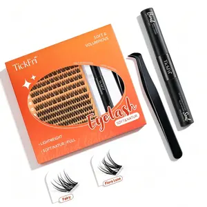 Tickfri DIY Eyelash Extension Kit - D Curl 8-16mm Mixed Clusters, Soft Natural Lightweight Eyelashes Extensions, Beginner-Friendly Makeup Products