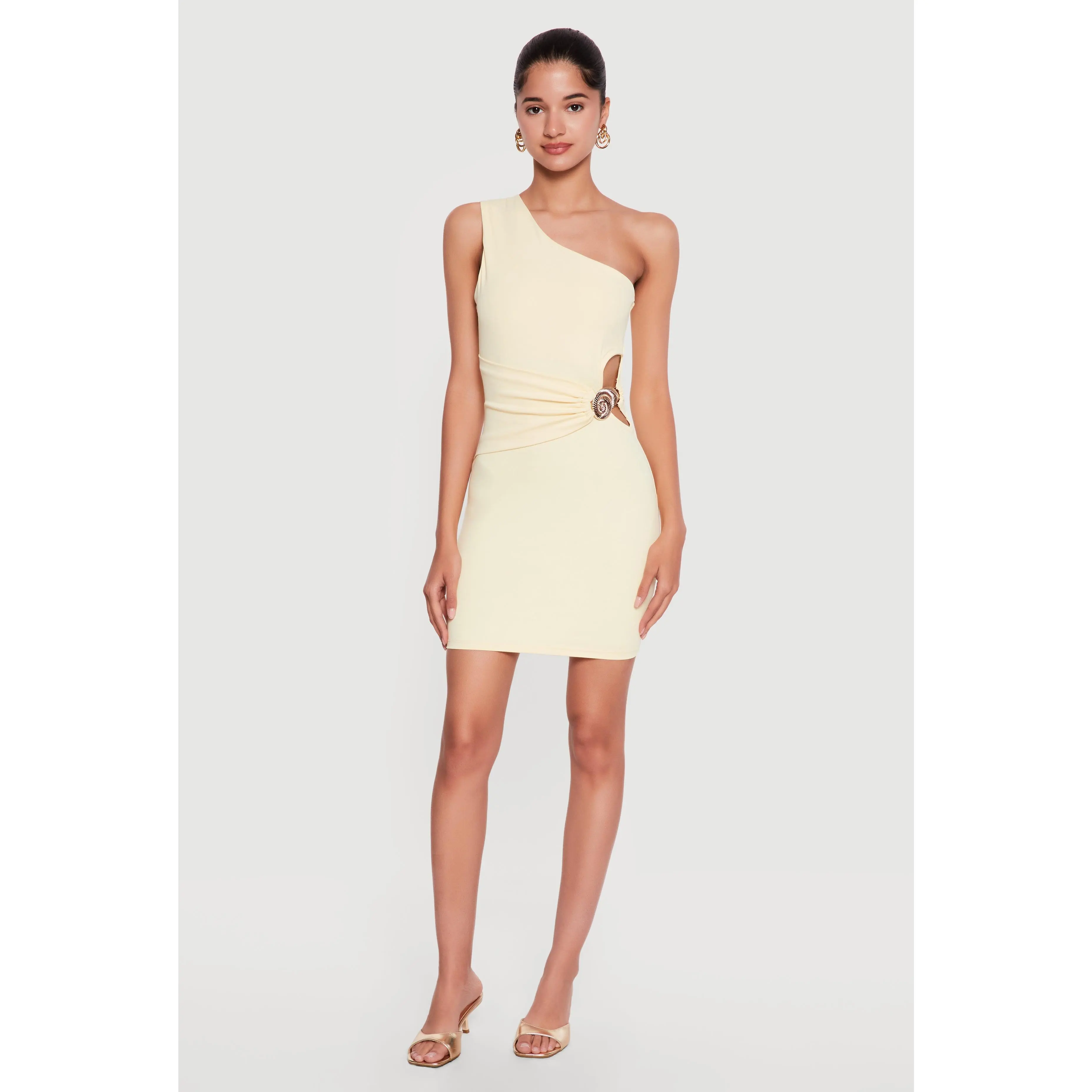 One Shoulder Side Cutout Mini Dress with Metallic Seashell