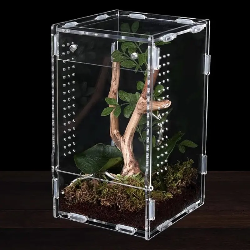 Durable Acrylic Transparent Terrarium with Sliding Doors - Compact Eco-Friendly Design Terrarium for Beginners, Small Pets, Turtles/Frogs, Mantis - Reptile & Amphibian Insect Cage for Pet Lovers