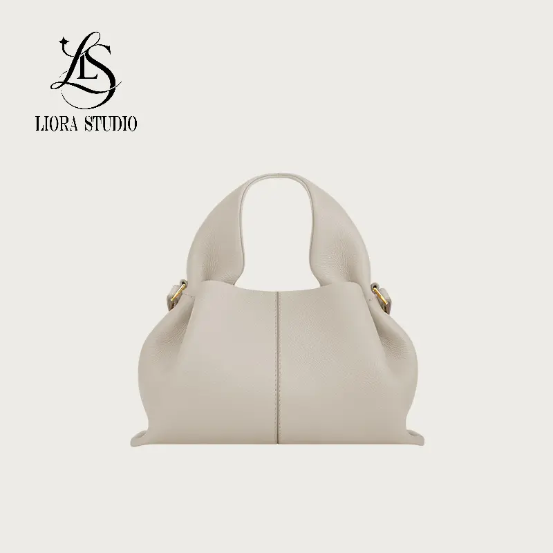 Women's Pebbled Leather Cloud Tote Bag, Minimalist Slouchy Handbag with Top Handle and Adjustable Crossbody Strap, Tote Bags