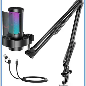 FIFINE AmpliGame A8T USB Microphone Kit for TikTok, YouTube, gaming– RGB Streaming Mic with Mute, Gain Knob & Metal Boom Arm. For content creators.