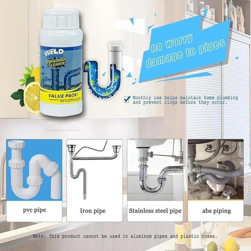 2PCS Pipe Dredging Agent for Kitchen and Toilet Pipelines,Dissolves 200+ Blockages and Kills 99% of Bacteria.
