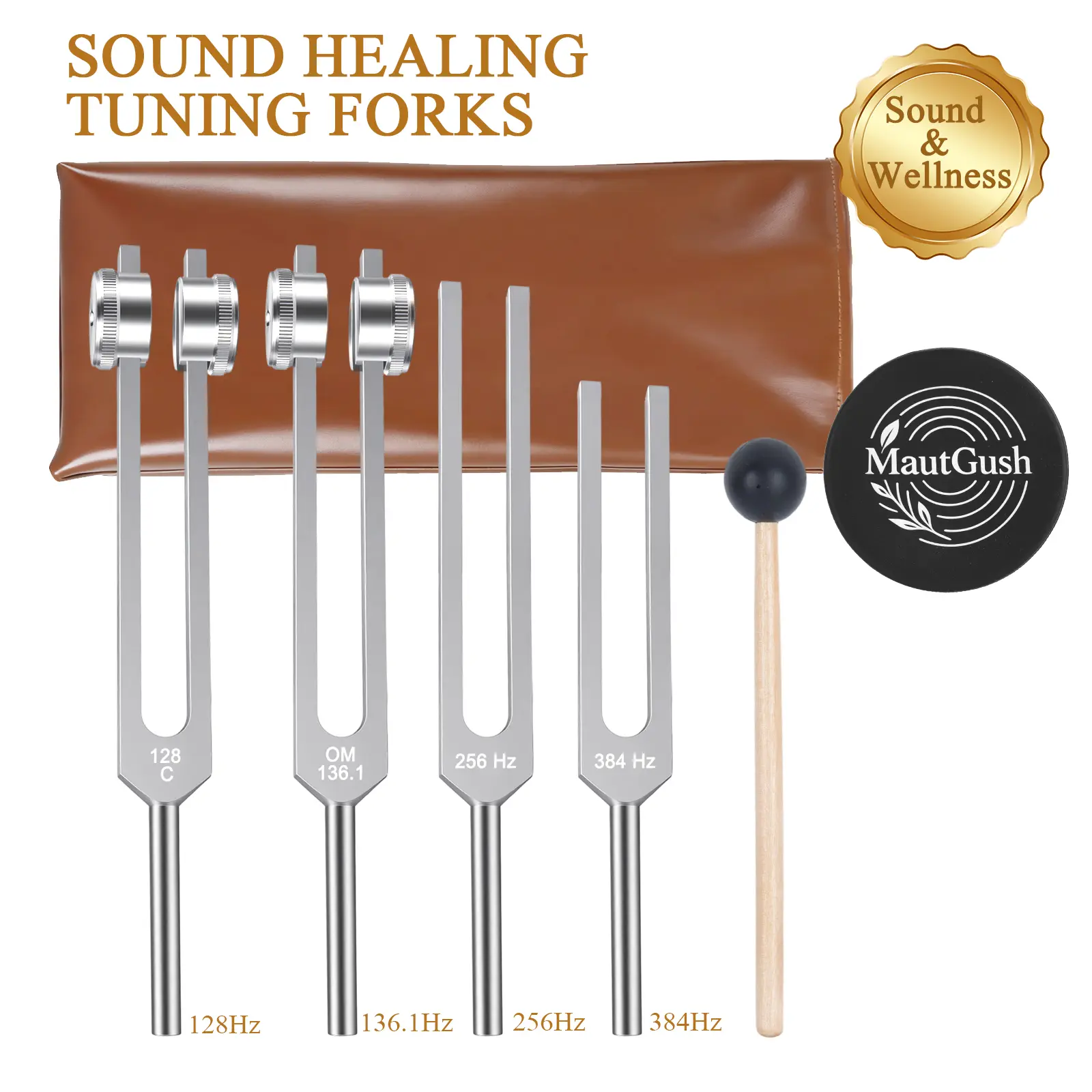 Chakra Tuning Set - Resonance Sound Healing Tuning Forks (128Hz, 136.1Hz, 256Hz/528Hz, 384Hz) with Activator, Calming Stress Relief Tones for Deep Relaxation & Chakra Balancing