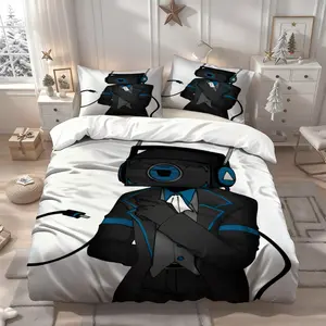 3Pcs Retro Skibidi Toilet Radio Robot Theme Printed Three Piece Bedding Set, Soft Quilt Cover and Two Pillow Cases, Suitable for All Seasons, Ideal for Home Bedrooms and Guest Rooms, Ideal for Family Friends, 1 Duvet Cover + 2 Pillowcases (No Insert)
