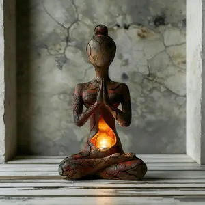 Zen Meditation Figure Resin Candle Holder Retro Crackle Texture Home Decor Accent Ambient Tabletop Art Ornament Decoration