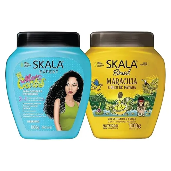 SKALA Hair Type 3ABC - Passion Fruit Yellow & Mais Cachos Blue - Combo Hydrate Curls, Eliminate Anti Frizz, For Curly Hair 2-IN-1 Conditioning Treatment & Cream to Comb