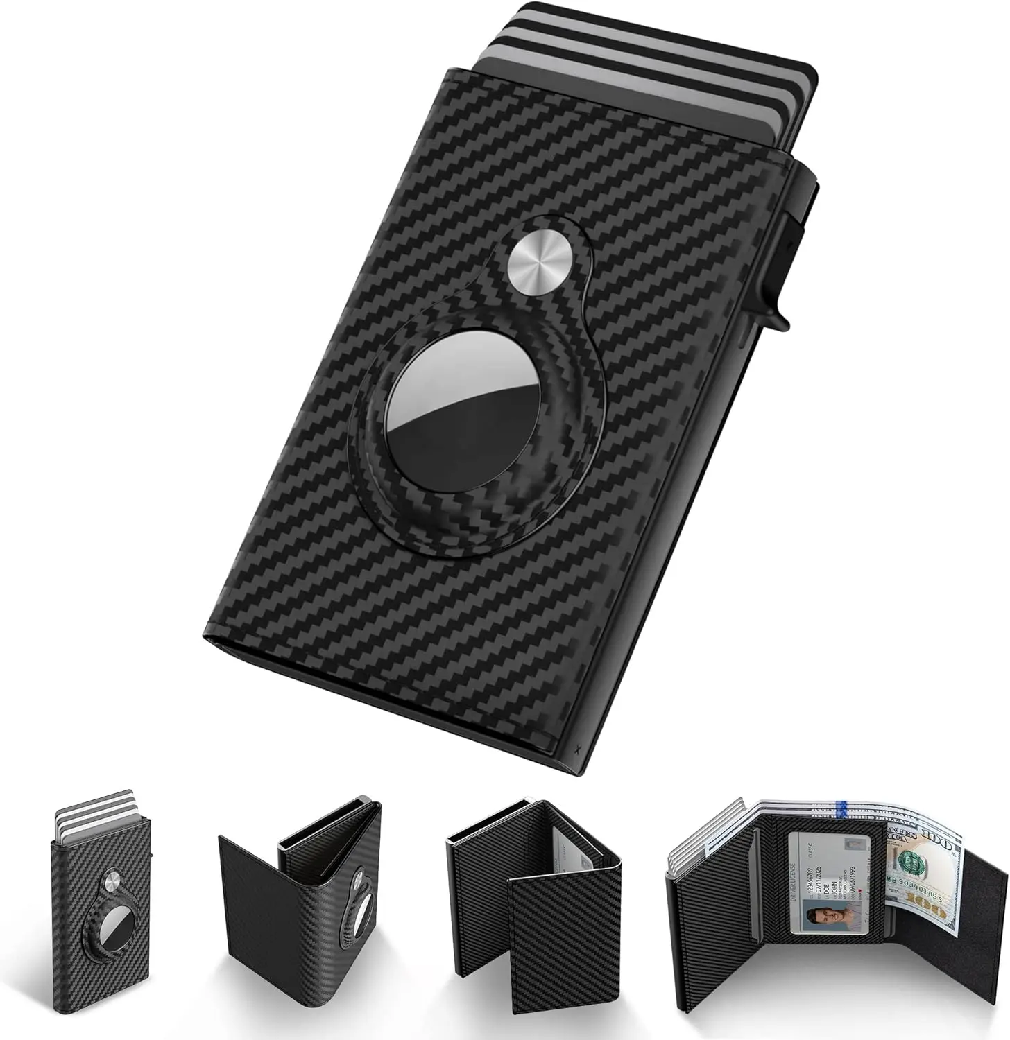 Men's Leather Smart Wallet 1 Pack (Brown, Black) - Magnetic Closure, Carbon Fiber, Lightweight Metal, RFID Blocking, 9-14 Card Capacity, ID Window, Cash Slot, Slim Minimalist Driver License Holder, Father’s Day/Birthday Gift