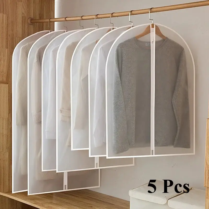 5 Pieces of Clothing Storage Hanging Bag Hanging Dust Cover Wedding Cover Suit Jacket Storage Bag Transparent Fully Enclosed Zipper Thick Clothing Cover Durable Cover Garment Covers