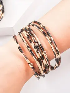 Leopard Print Beaded Layered Bangle, Trendy Stack Bangle, Fashion Accessory for Women, Perfect for Daily Wear or Special Occasions, All Seasons, Casual Style, Fashionable Bangle, Trendy Bangles