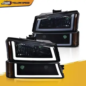 Fit For 2003-2007 Chevy Silverado Avalanche LED DRL Headlights Smoke/Black Lamps