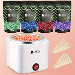 Hair Removal Waxing Kit, 200 cc Wax Warmer with 4 Bags Wax Beads, Wax Beans and 20 Wooden Sticks, At-Home Hair Removal Set for Women, Waxing Machine, Wax Melter, Waxing Supplies