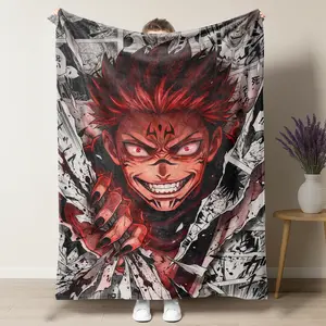 Ryomen Sukuna Jujutsu Kaisen Anime Blanket, Manga Collage & Blood Splatter Design, Cozy Flannel Throw for Bedroom & Gaming Setup, Ideal Gift for Jujutsu Kaisen Lovers