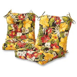 Kensington Garden 2pc 21"x21" Floral Outdoor Seat and Back Cushion Set Aloha Black: Fade & Water-Resistant, Tufted