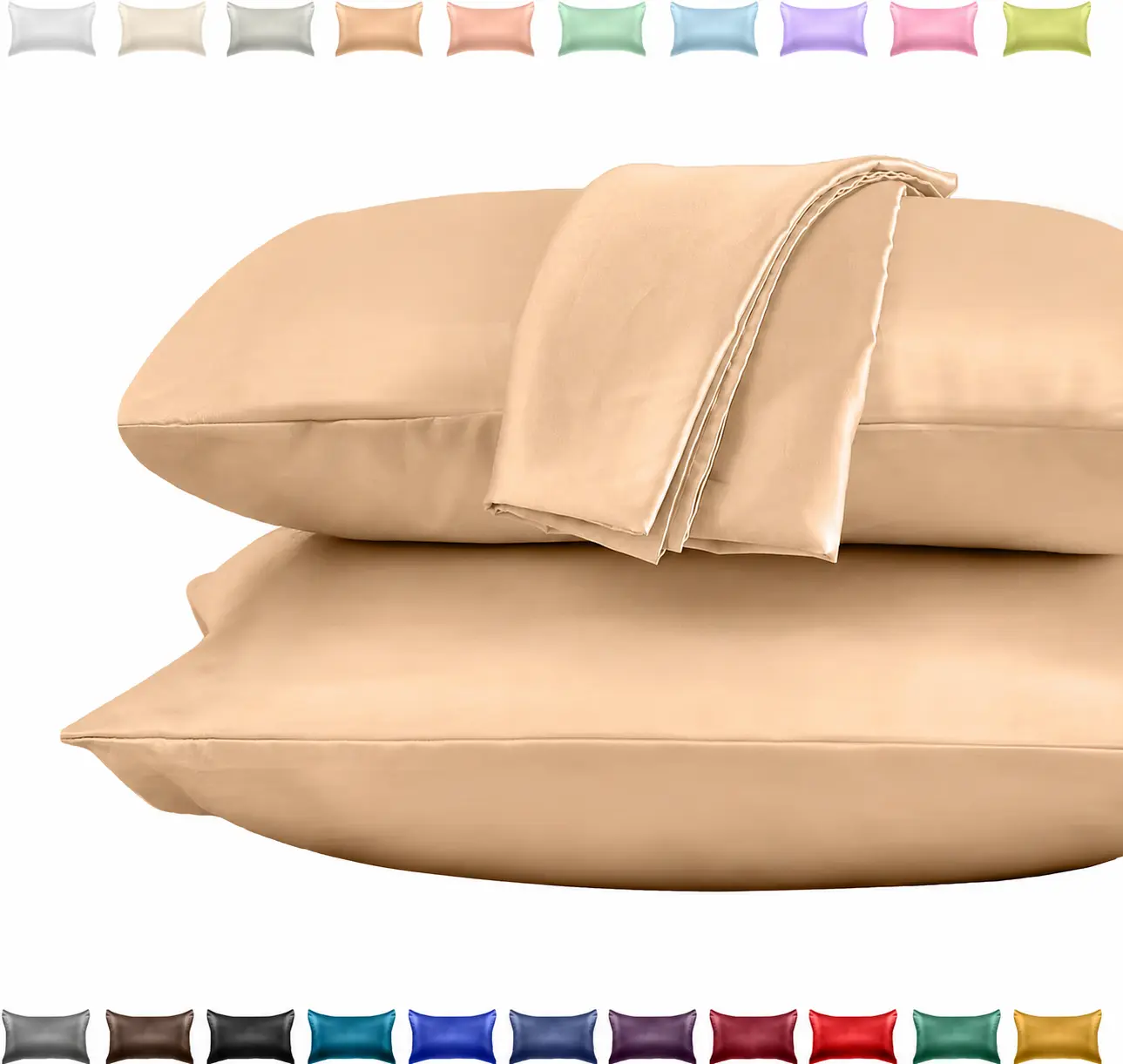 Elegant Comfort Luxurious 2-Pack Satin Pillowcases for Healthy Hair and Skin - Silky Smooth Silk-Like Feel, Anti-Wrinkle, Frizz-Free for a Better Beauty Sleep