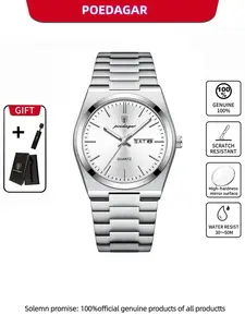 POEDAGAR Men's Luxury High End Watch Waterproof Night Light Date Week Stainless Steel Men's Watch Casual Simple Quartz Men's Watch Ideal Gift Choice Stainless Steel Wristwatch Casual Analog Watch Quartz Watches