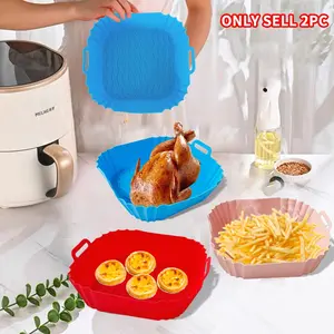 2pcs Square Baking Accessories Bakeware, Silicone Bake Mats Pads Tray, Fits Various Models 3-6L Air Fryers, Easy to Use and Clean, Kitchen Essential