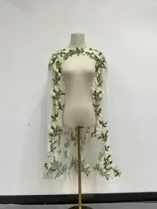 Floral Wedding Cape, Green Leaf Cape Veil, White Daisy Lace Cape, Wedding Dress Cape, Forest Veil, Custom Cape Veil