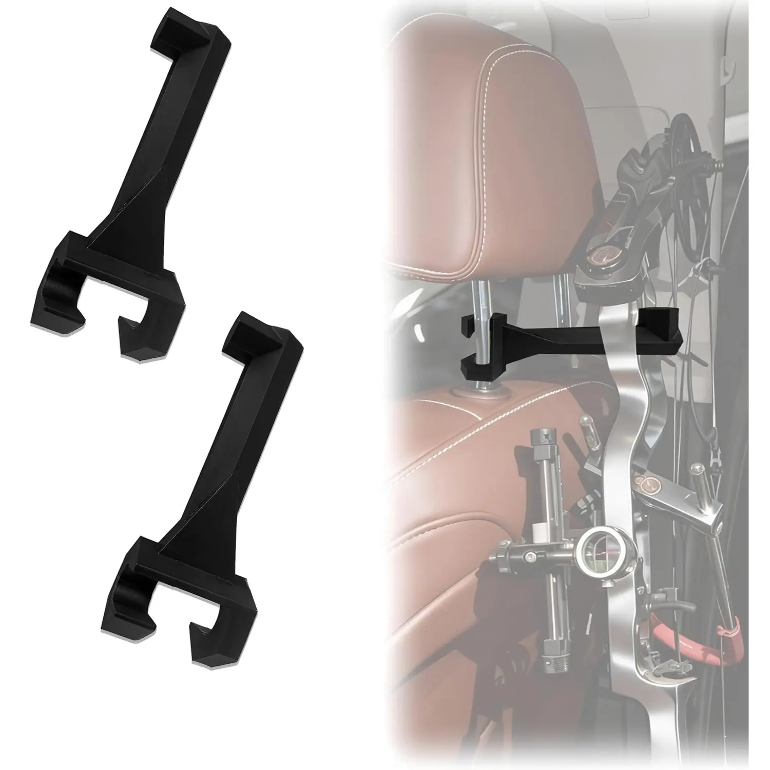 2 PCS Bow Hanger for Truck Headrest, Universal Bow Holder for Secure Hunting Transport, Fits Compound and Recurve Bows, Portable Car Headrest Mount Accessories for Hunters and Archers, Car Hooks