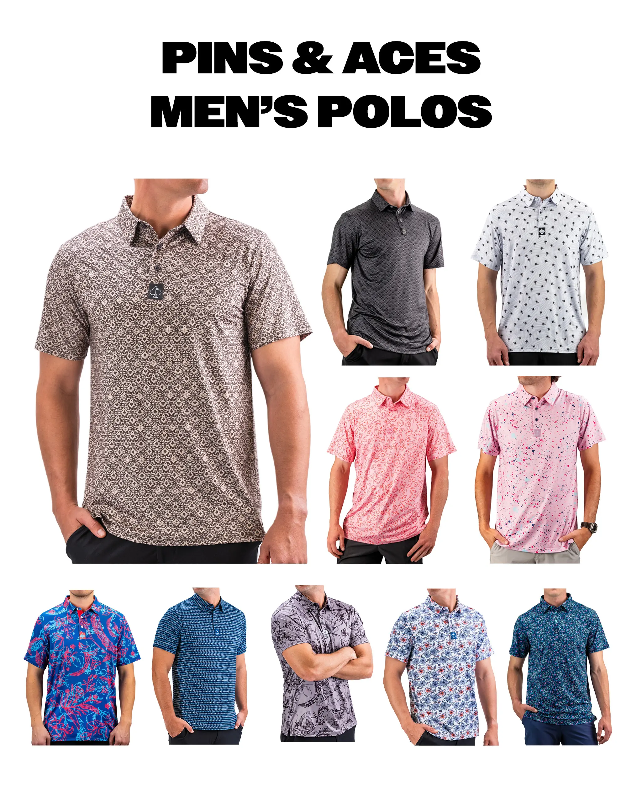 Pins and Aces Men's Polo Shirts, Menswear Top with Premium Fabric, Ideal for Pairing with Sunglasses, Wrinkle, Athletic Fit, Breathable