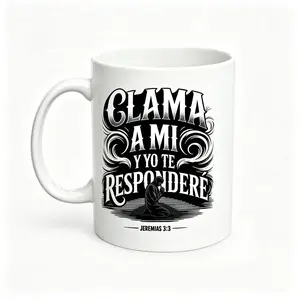 Christian Spanish Bible Scripture Ceramic Cup Jeremiah Book 333-Call to My Father Prayer Design, with letters,Reusable Coffee Cups
