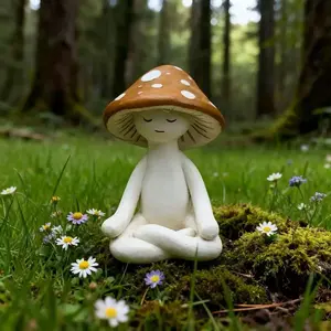 2026 New Meditation Mushroom Decorative Figurine, Home Living Room Decoration, Birthday Gift, Photo Prop, Creative Shape, Healing