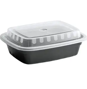 Choice 38 oz. Black Rectangular Microwavable Heavy Weight Container with Lid - 25/Pack
