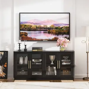 63-in Modern Home Buffet Storage Cabinet, Tempered Glass Sideboard with Aesthetic Design, Modern TV Stand - TV Console for Minimal Interior Living Room Organization, Tv Stand Living Room