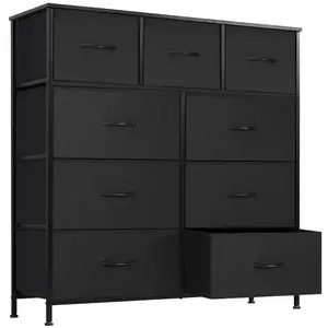 9 Drawer Dresser for Bedroom, Large Capacity Fabric Storage Tower with Wood Top, 6 Large 3 Medium Drawers for Clothes Blankets Toys