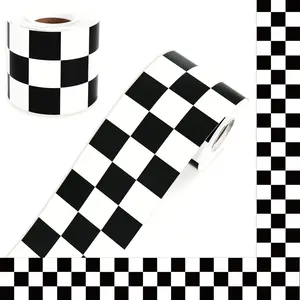 68 Ft 3In Black Checkered Flag Bulletin Board Border, 1 Roll of Straight Trim Border Back to School Decoration Stripe for School Classroom, Office & Home Decor