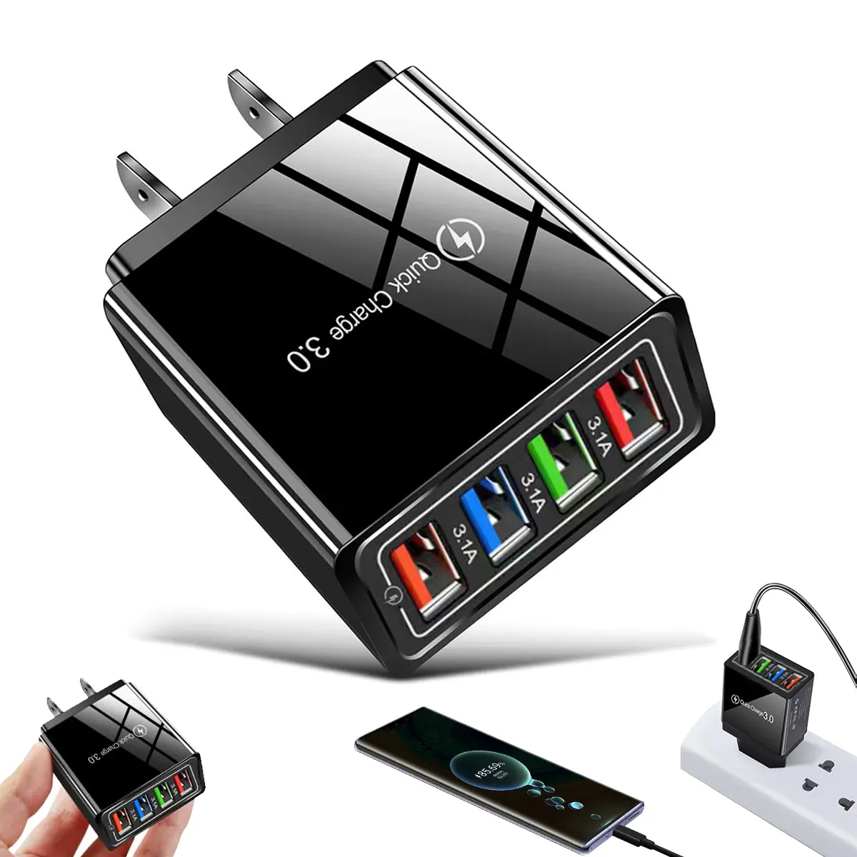 Smart 4-Port USB Wall Charger – Fast Charging Block with Temp Control for Phone, Tablet & More