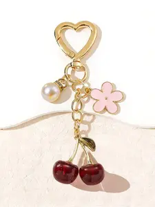 Spring vibes, cherry & flower keychain adds a pop of color to your bag or keys, perfect for Women's Day gifts or everyday style with Spring Theme, Cute Keychain Accessory for bags