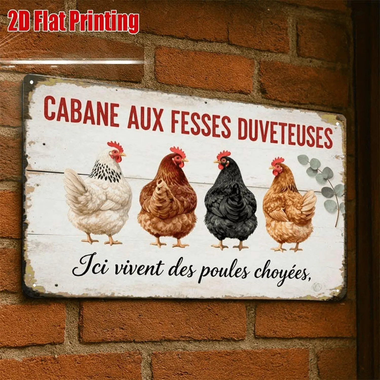 2D Flat, 2D Flat1pcs,Vintage French Chicken Decor SignCreative Tin Sign -8x12 Cafe Garage Wall Art Gift for Decor|Iron Construction, Metal Wall Art Decor, 2D Flat