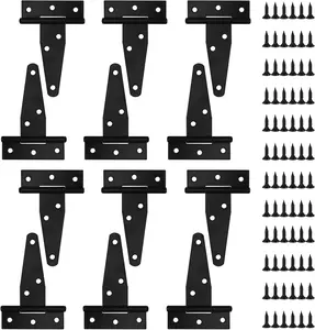 T Strap Hinges 6 Pack 3 Inch, Shed Door Gate Hinges, Heavy Duty Black Outdoor Tee Hinge Wooden Fences, Barn Door Gates Hinge Shed Door Hardware (6, 3 Inch)