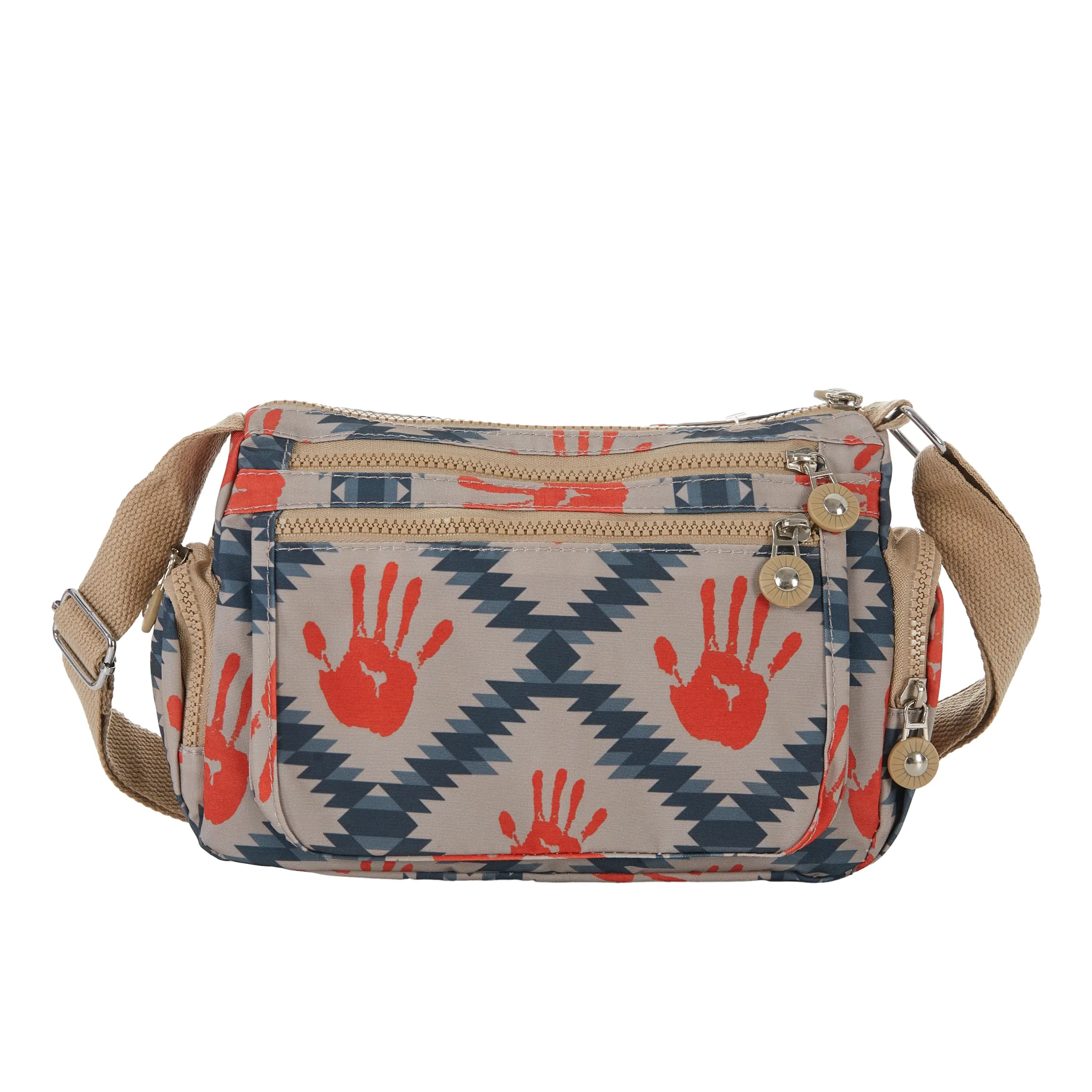 Red Handprint Crossbody Bag, Colorful Boho Shoulder Bag with Unique Pattern Design, Adjustable Sling Purse for Women Everyday Use