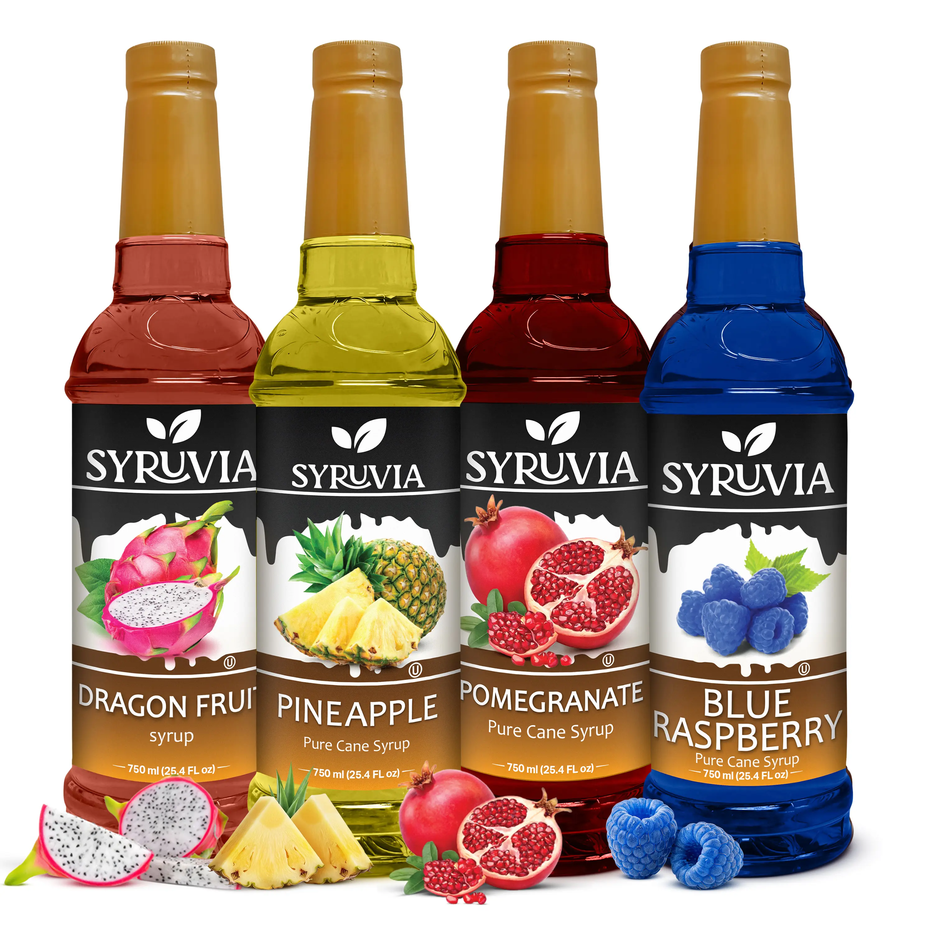 Syruvia Fruit Flavors Variety Pack – Dragon Fruit, Pineapple, Pomegranate & Blue Raspberry Syrup – Perfect for Cocktails, Lemonade,  Iced Tea & Beverages – 25.4 Fl oz Bottles (4 Pack)