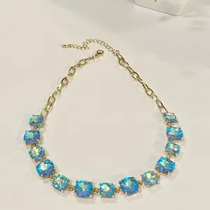 The Tessa Necklace Turquoise Gemstone Necklace with Adjustable Close - Gold Chain & Blue Crystal Stones Jewelry Accessory
