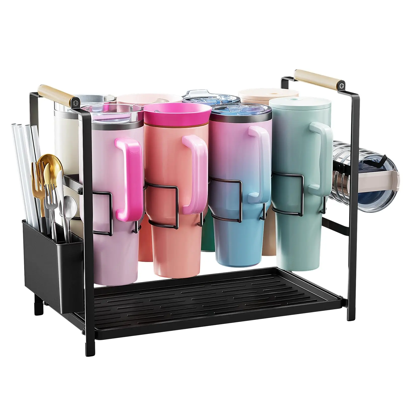 Water Bottle Organizer Drying Rack for 40 oz Tumbler with Handle, Multifunctional Cup Storage Holder Compatible with Stanley, Owala, Simple Modern and Other Brands, 8 Slots (Patented),dorm essentials,home decor,home essentials,camping essentials