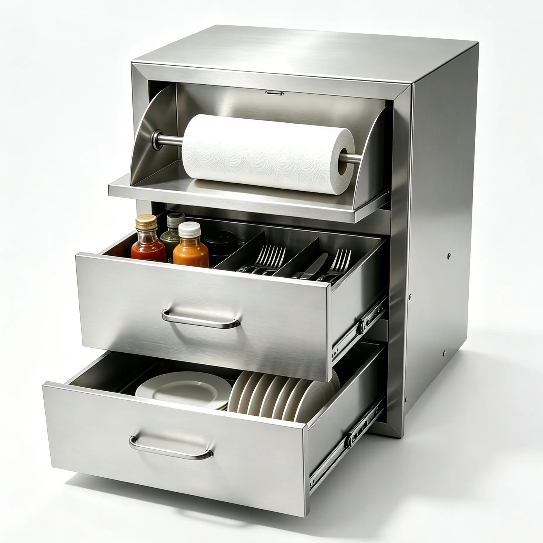 Outdoor Kitchen Drawers 17W x 30H x 21D Inch, 304 Stainless Steel Outdoor Kitchen Cabinets, Heavy Duty Double Access Drawers with Paper Towel Holder, Built-in BBQ Island & Grill Station Storage, Outdoor Kitchen Organization, Weather Resistant commercial