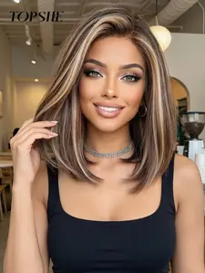 Topshe 13x6 HD Lace Front Wig, 12 Inch Shoulder Length Highlights Straight Hair, Perfect for Daily Wear and Holidays, HD Lace Frontal