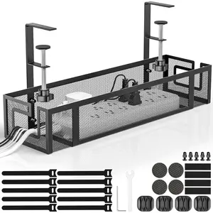 Under Desk  Management Tray,  15.75" No Drill  Management Under Desk, Heavy Duty Metal Cord Organizer,  Office Wire Management for Standing/Gaming Desk, 1 Pack Black