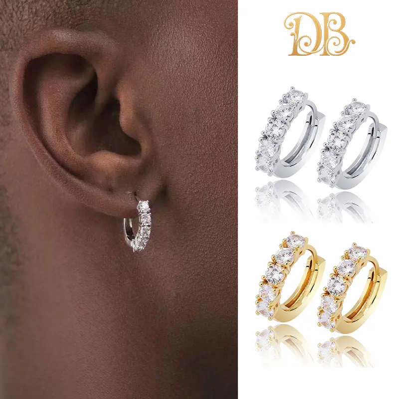 Personality Trend Hip-Hop Earrings Jewelry Fathersday Gift， Hip-Hop lce Single Row Five Moissanite Earrings For Man Hypoallergenic men's earrings men shoop earrings