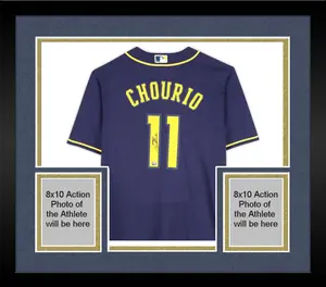 Framed Jackson Chourio Milwaukee Brewers Autographed Navy Nike Replica Jersey - Fanatics Authentic Certified