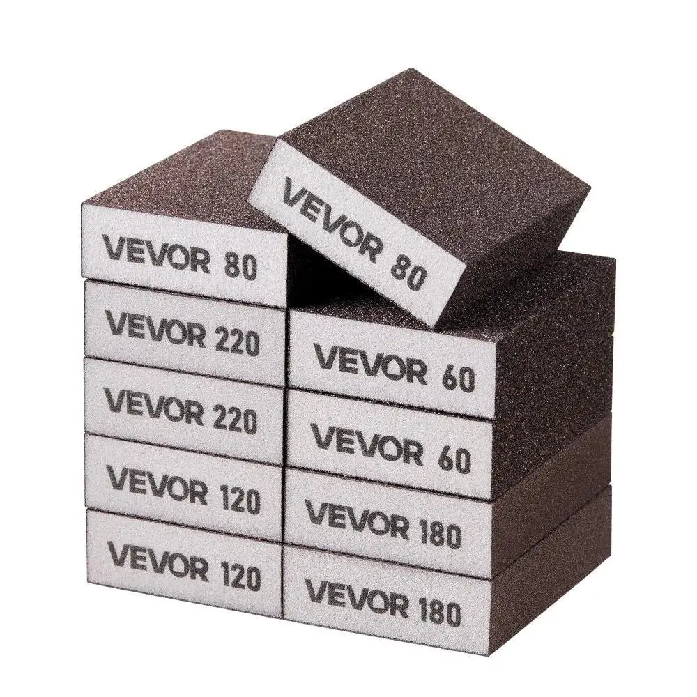 【Summerfinds】VEVOR Sanding Sponge, 10 Pcs, 60/80/120/180/220 Grit Assortment(2 Each), Washable and Reusable Sanding Blocks for Dry & Wet Use, Coarse to Fine Sandpaper Blocks, for Drywall Wood Metal Furniture